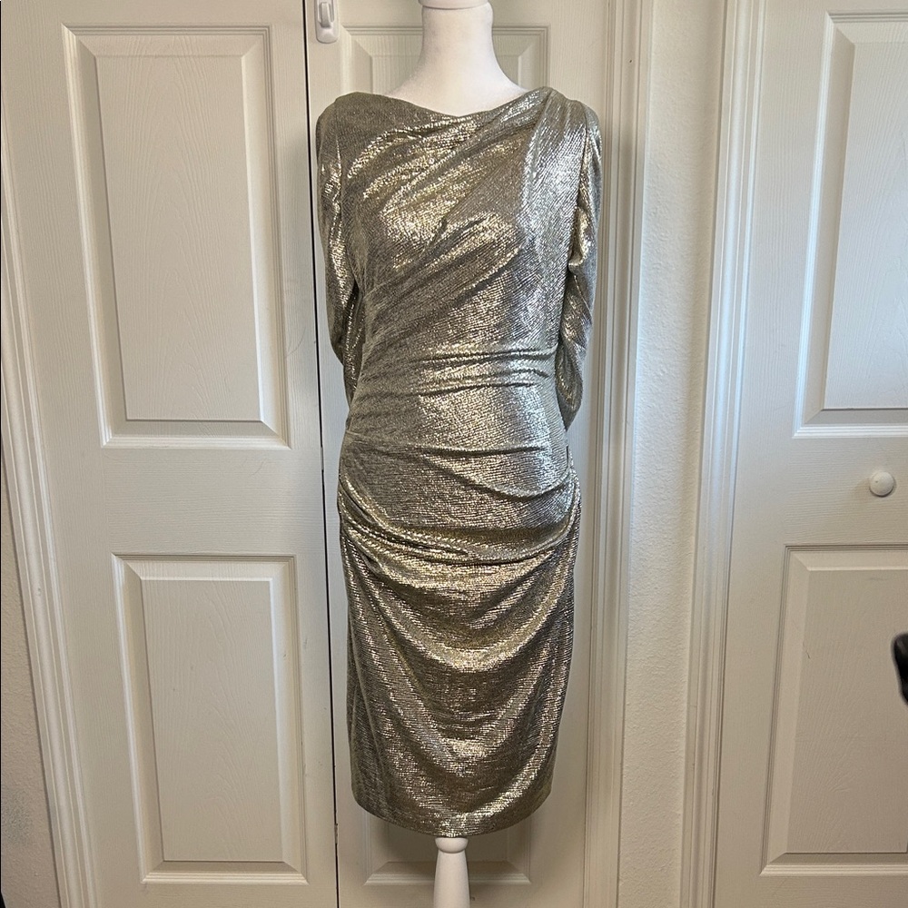 Avery silver Shimmer Long Sleeve Dress